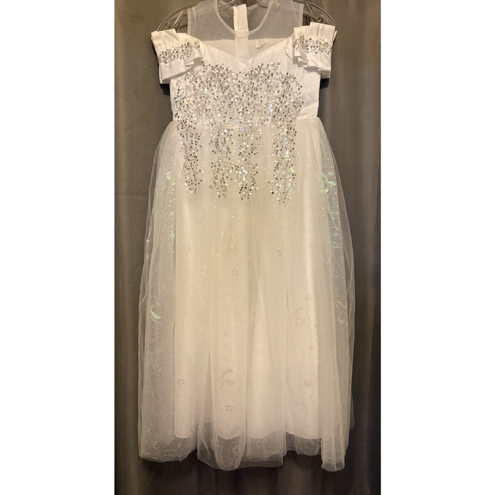 Anneyol Girls Dress White 5Layer Sequins Communion Flower Girl First Communion